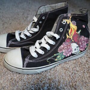 Skull & Roses Graphic High Top Sneakers Size 8/9